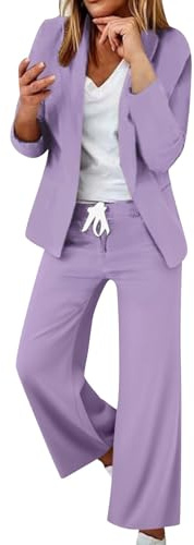 Costume élégant 2 pièces pour femme - Pantalon d'été à manches longues - Ensemble 2 pièces - Blazer uni + pantalon large - Pantalon festif - Tenue de loisirs - Pour femme