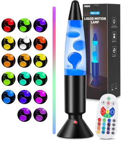 PHEJIE 14 inch RGB Colour Changing Liquid Motion Lamp with Remote - Auto Cycling Mood Light for Kids Bedroom, Dorm Room, Office Desk Decor, Retro Night Light Gift for Children & Adults