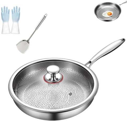 Generisch Tovara Titanium Pro, padella TitaniumPro con coperchio, padella in titanio non rivestita, padella antiaderente, durevole e resistente ai graffi, perfetta per ogni piano di cottura (34 cm con