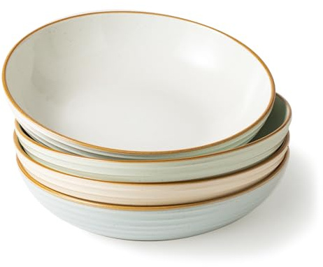 Richmount Jupiter Stoneware Pasta Bowls Set of 4, Salad/Cereal/Soup Bowl 22cm 887ml, Classic Bowl for All Pasta Dishes, Microwave and Dishwasher Safe, Serving Bowls Set of 4, Multi-Color