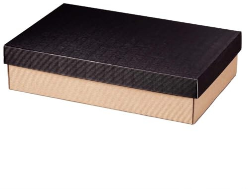 3er Geschenkkarton mit Stülpdeckel, 38,5 x 25,5 x 9 cm, schwarz/natur, 25 Stück