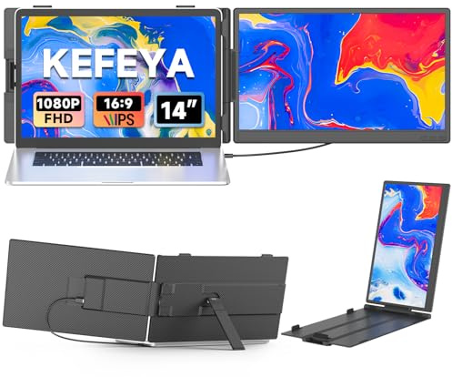 KEFEYA - Laptop Screen Extender, 14 Inch FHD 1080P Portable Monitor, Dual Display Monitor for 13-17 Inch Laptops, with USB-C/HDMI Port, Plug n Play for