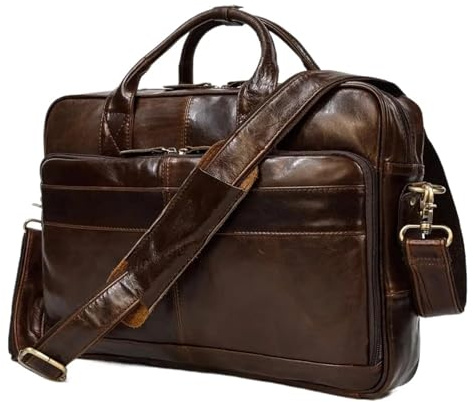 YGSGJSP Borsa per Documenti Ufficio Borsa a tracolla da uomo in vera pelle, borsa for laptop 15,6 16 17,3 pollici, for computer, vintage(Coffee(40cm))