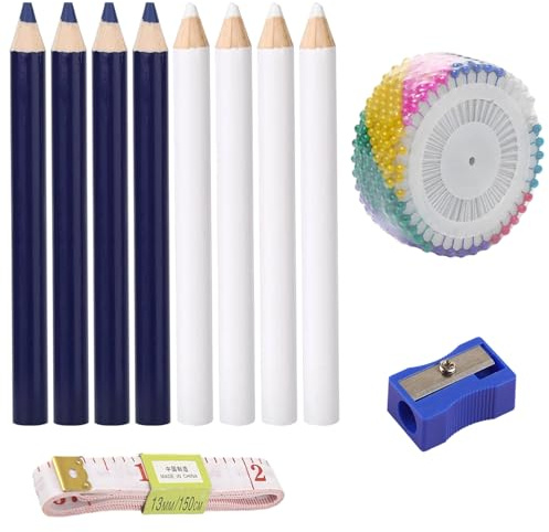 11 marcadores de tela para costura, lápiz de tiza azul y blanco para tela soluble en agua, adecuado para hacer ropa, acolchado, bordado y manualidades