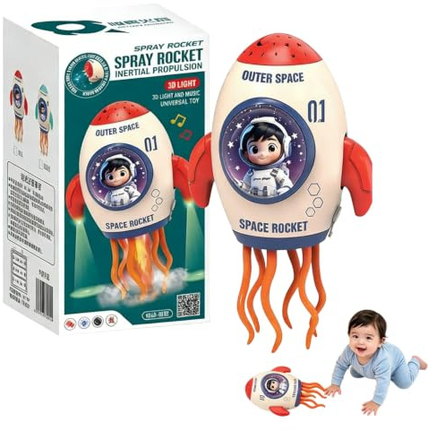 HUIZHOU Pulpo Bailarín Interactivo con Rociado, Proyección LED, Música y Evitación de Obstáculos, Juguete Sensorial para Bebés de 1 a 3 Años, Estimula el Gateo y la Motricidad(Rojo)