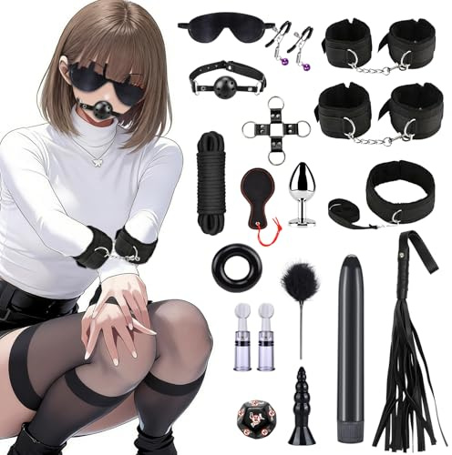 19PCS BDSM Bondage Set Sexspielzeug für Paare | Sexspielzeug Kit, Einstellbare Fesseln aus PU Leder Plüsch, Anfängerfreundlich, Für Intime Spiele und Erlebnisse