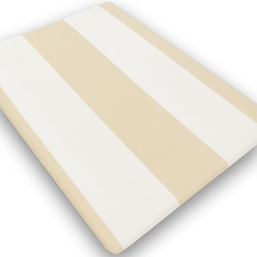 SOLOVO Tenda da Sole Righe Bianco Beige Occhielli Frange 145x250 cm | 100% Poliestere, Con Anelli e Ganci, Resistente e Lavabile, Per Balcone Terrazzo Veranda Gazebo