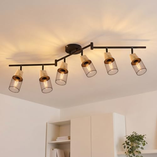 ANWIO LED Deckenstrahler 6 Flammig E14, Vintage Deckenlampe Strahler Schwenkbar, Retro Deckenleuchte Spots Schwarz, Metall Spotbalken Deckenspot für Wohnzimmer Schlafzimmer Küche (Ohne Leuchtmittel)
