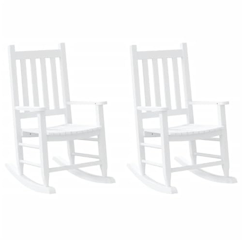 Sedia a dondolo per bambini, 2 pezzi, bianca, in legno massiccio di pioppo, con rete a doghe, ergonomica e stabile, per giardino, soggiorno, camera dei bambini, relax e altalena
