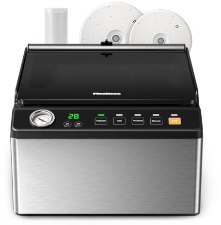 Mesliese Machine Sous Vide à Cloche 6L, Appareil de Mise Sous Vide avec Double Barre de Soudure 28,6cm, Coupe-Film Intégré, Vide Externe, Marinade Rapide, Rouleau de Sacs et Couvercles Universels