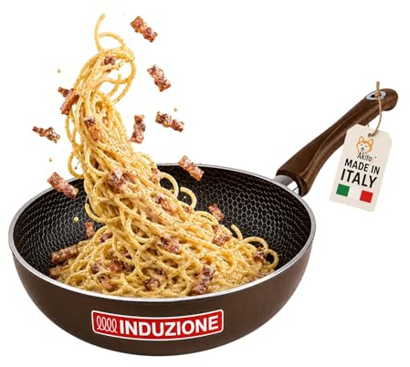 AKITAInk Wok Antiaderente Nido d'Ape per Induzione, Padella Alta in Alluminio con Rivestimento Antigraffio, 24 cm