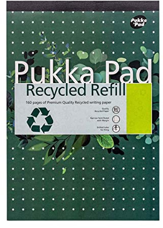 Pukka Pad recycelter A4-Nachfüll-Notizblock – 6er-Pack Notizbücher mit 100 Seiten 80 GSM-Papier, 4-Loch-Rändern und feinlinierten Linien