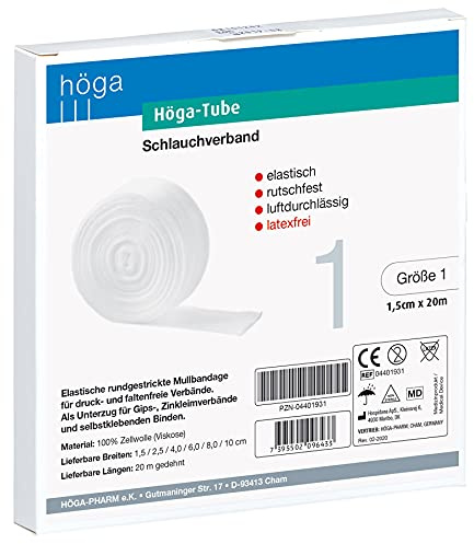 Höga Tube Schlauchverband, elastisch, rutschfest, luftdurchlässig, Größe 1, 1.5 cm x 20 m, Weiß, 20 meter