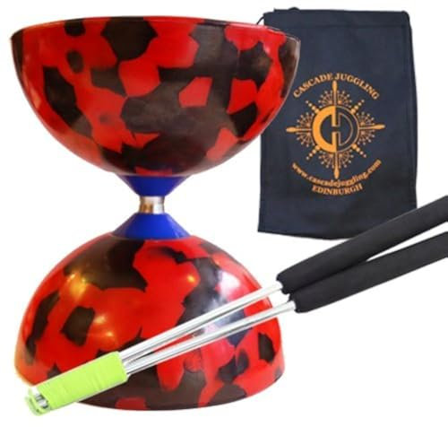 Diabolo Diabolo mit Aluminium 'Metall' Stäben und Tragetasche - Gummi Diablo Set Rot & Schwarz