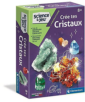 Clementoni | Ciencia y Juego – CREA Tus Cristales para Niños 8 Años+ | Kit Científico con Alumbre, Tubos y Gafas | Experiencias Químicas para Realizar en Casa | Actividad Divertida y Educativa