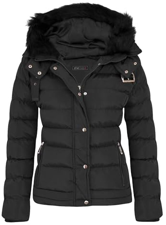 shelikes Womens Hooded Winter Jacket Quilted Padded Warm Coat Parka Jacket With Faux Fur Hood & Zip Pocket