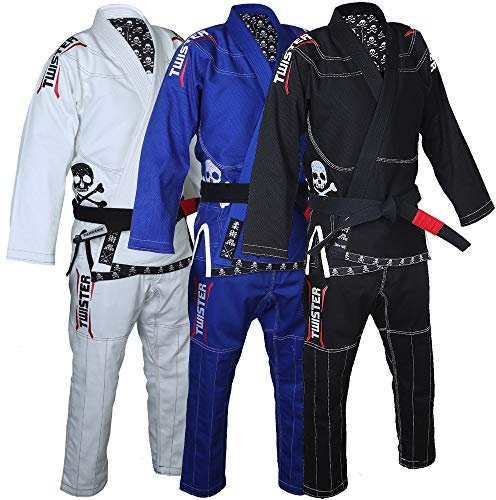 TWISTER Fight Wear Progress BJJ Gi, sanforisiertes Perlengewebe, 475 g, brasilianische Jiu-Jitsu-Uniform, inklusive weißem Gürtel, Schwarz, A1
