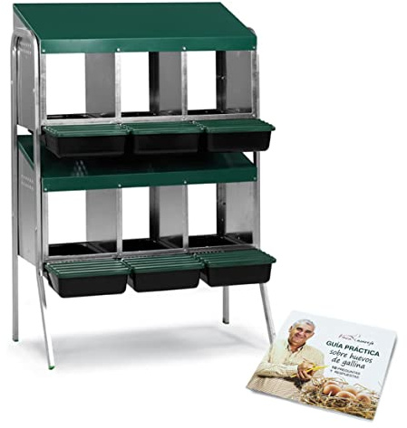 FINCA CASAREJO Ponederos para gallinas - Ponedero Huevos Eco 6 Huecos - Ponedero en Batería + Guía Práctica sobre los Huevos - Nido para Gallinas con Cajón Escamoteador