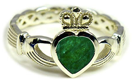 Irischer Claddagh-Silberring mit natürlichem Edelstein, Freundschaftsring, 55 Karat, Größe 5 bis 12, Edelstein, Natürlicher Smaragd