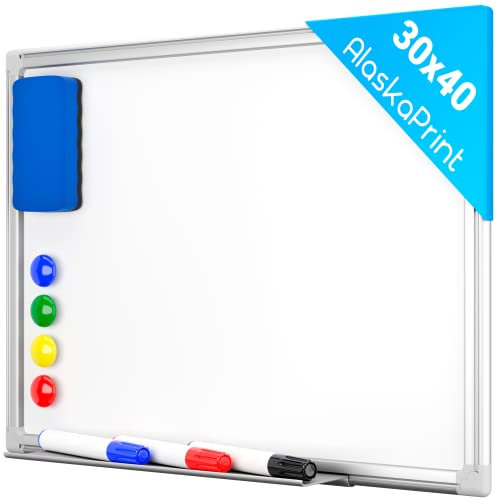 Alaskaprint Magnetisches Whiteboard Magnetwand magnettafel beschreibbar mit Alurahmen inklusive 3 Stifte, 4 Magnete und Schwamm,Pinnwand Tafel 40 x30 cm (B x H)