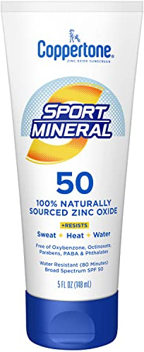 Coppertone Sport Sunscreen Lotion SPF 50, ossido di zinco, protezione solare minerale, idrorepellente, SPF 50, tubo da 150 ml