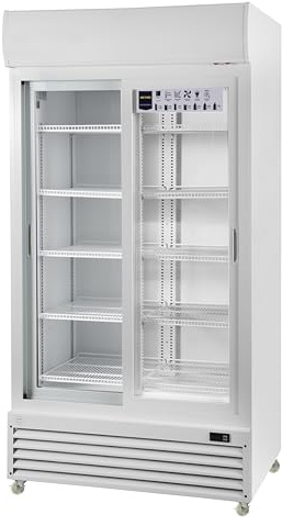 METRO Professional Réfrigérateur double porte vitrée GSC3800, 690L, froid ventilé, 510 W, blanc, 10 étagères réglables, bar, restauration, boissons
