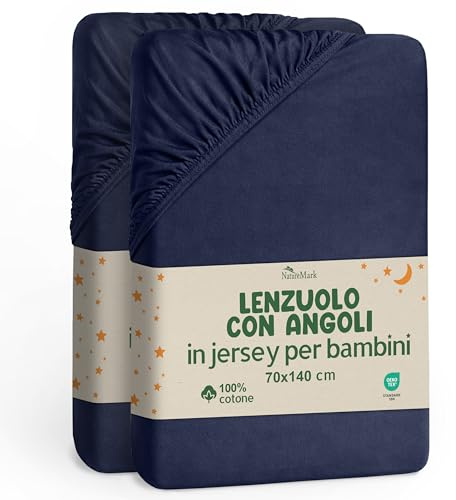 NatureMark Lot de 2 draps-Housses pour Enfant - 70 x 140 cm - Jersey Doux - 100% Coton - pour lit de bébé et lit d'enfant - Bleu Marine