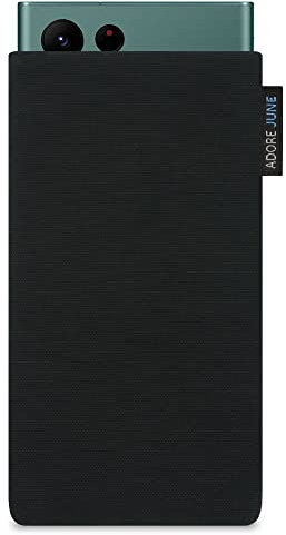 Adore June Classic Schwarz Tasche kompatibel mit Galaxy S25 Ultra / S24 Ultra / S23 Ultra / S22 Ultra Handytasche aus widerstandsfähigem Cordura Stoff mit Display Reinigungs-Effekt