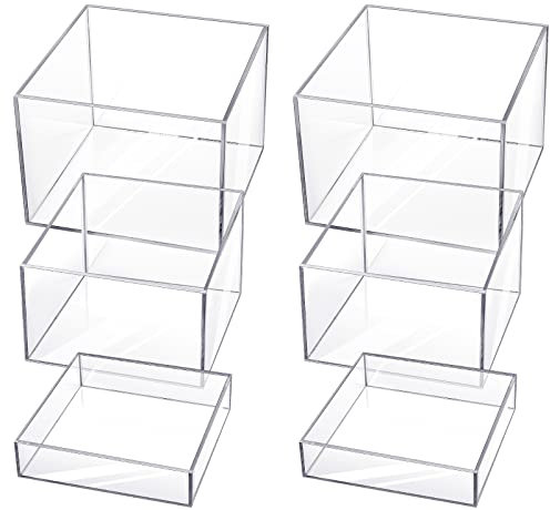 6 Stück Acryl-Display-Erhöhungen, stapelbare Würfel mit hohlen Böden, Präsentationsständer für Kosmetik, Lebensmittel, Sammlerstücke, Schmuck und Figuren (transparent)