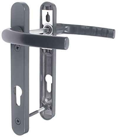 JCP uPVC Door Handle Pair, 122mm Screw Centres, 92 mm PZ Sprung Set, 220mm X 30mm Backplate, Anthracite Grey 7016