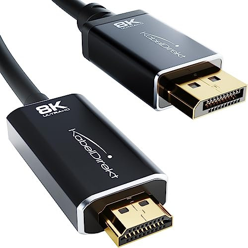 KabelDirekt – 8K/4K DisplayPort 1.4 auf HDMI 2.1 Adapter Kabel Mit Bruchfesten Metallsteckern – 1,8 m (Überträgt 8K/60Hz Vom DP-Laptop/PC auf Monitore/Fernseher – DP auf HDMI, Unidirektional)