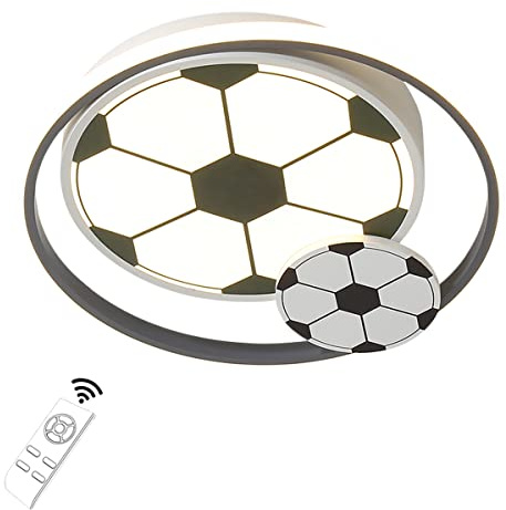 HMAKGG LED Deckenleuchte Kinderzimmer Jungen, Fußball Deckenlampe Dimmbar mit Fernbedienung Rund Deckenbeleuchtung Schlafzimmer Kinderzimmerlampe aus Eisen und Acryl, Schwarz & Weiß, Ø42cm