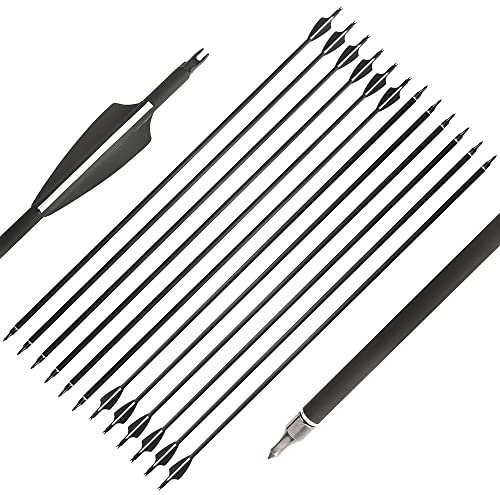 SHARROW 6/12pcs 32 Zoll Gemischter Carbonpfeil Spine 500 Archery Carbon Arrows Jagdpfeile Kohlenstoff Pfeile für Compound und Recurve Bogen Bogenschießen Jagd (12Pcs, Schwarz)