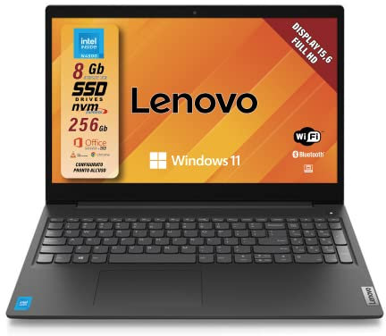 Lenovo - Notebook 15.6 Pollici V15 G2 IJL, Pc Portatile Windows 11 Home, Intel N4500, RAM 8GB DDR4, 256GB SSD NVMe - Laptop Grafica Intel UHD, Computer Audio Dolby, Schermo FHD
