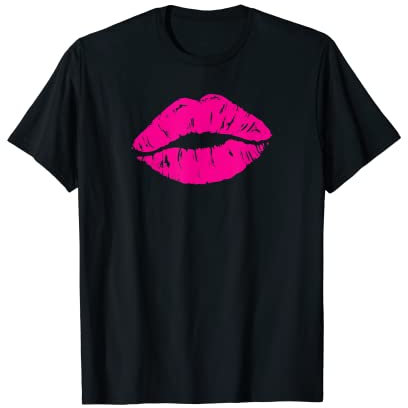 Lippenstift Print 80er Jahre Hot Pink Lips Kiss Print Lippenprint T-Shirt