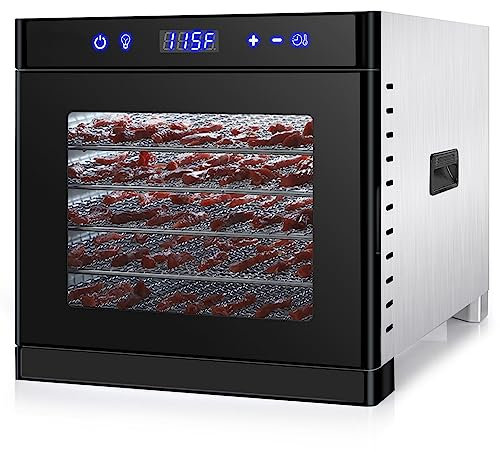 Stainless Steel Food Dehydrator, Electric Food Dehydrator for Beef Jerky, Fruits, Vegetables, Adjustable Temperature Control, Timer, Healthy Snacks, Banana Chips, Dried Meats, Pet Treats 8floors
