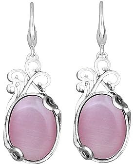 Edelstein Ohrschmuck,Vintage Ovale Filigrane Anhänger Ohrhänger Rosa Katzenauge Stein Tropfenohrringe Antike Barock Stil Ohrringe Edelstein Ohrringe Schmuck für Frauen Mädchen Geschenk
