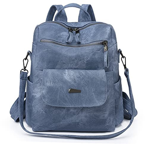 Puwuzixi Frauen Rucksack Wasserdicht Anti-Diebstahl Leichtgewicht PU Mode Reisen Mehrzweck Cabrio Geldbörse Umhängetasche Handtasche Rucksack（Blue）