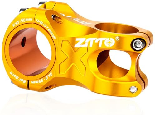 FukkeR 0 Grad Fahrrad Lenkervorbau Lenker Aus Aluminium 50mm MTB Fahrradlenker Ahead Vorbau 31.8mm 35mm Für Fahrräder Rennrad BMX XC AM FR DH Fixie Gear Bike (Color : Gold, Size : 50mm)