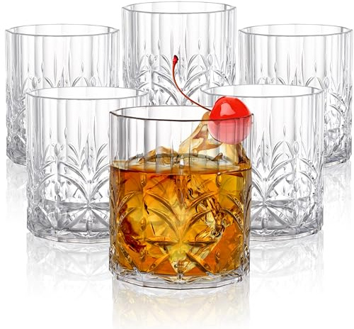 Eorbow Paquete de 6 vasos de agua de plástico, vasos de whisky acrílicos irrompibles de 14 onzas, taza de vino transparente sin BPA, vasos inastillables para jugo, cóctel, aptos para lavavajillas