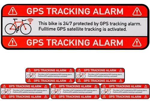 Set di adesivi BIKE GPS TRACKING ALARM!, 6 pz, 67 x 21 mm, pellicola autoadesiva, adesivo esterno, adesivo di avvertimento per biciclette per uso esterno, protezione antifurto per due ruote
