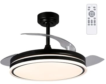 wonderlamp - Ventilador de techo LED aspas plegables Perla Negro 72W con Mando ø106cm y CCT 3000-4000-6000K