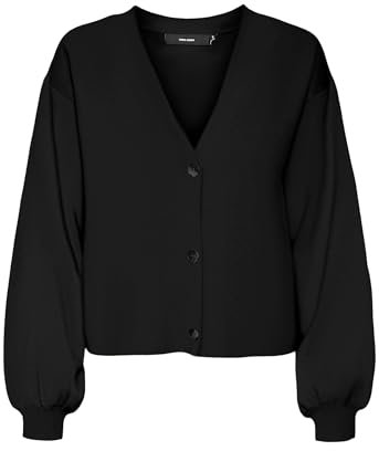 VERO MODA VMGOLD LS Cardigan avec col en V et Bouton GA, Noir, S