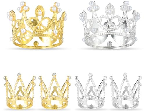 6 Pezzi Mini Corona Topper per Torta Corona Oro Argento Topper per Cupcake Piccola Corona Tiara Topper per Torta per Compleanno Sposa Matrimonio Royalty Decorazione Festa a Tema Forniture