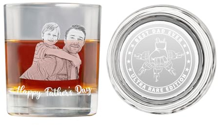 Verre à whisky photo personnalisé de 355 ml avec fond gravé « Dad's Whiskey » - Pour les moments que nous conduisons vous à boire - Cadeau de Noël, de fête des pères, d'anniversaire pour lui, papa,