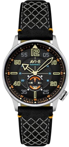AVI-8 Men's 42mm Hawker Typhoon Baldwin Automatic Cool Black Watch with Leather Strap AV-4119-01