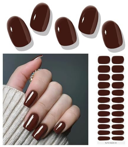 EBANKU 24 Strisce Per Unghie In Gel Semi-Indurito, Adesivi Per Unghie Al Cioccolato, Adesivi Permanenti Impermeabili Per Manicure In Salone, Perfetti Per Manicure In Salone Per Donne/Ragazze