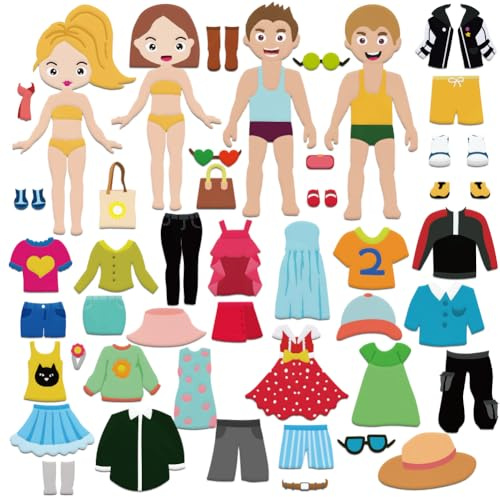 BEUNITONE 47 Pcs Felt Flannel Boards Stories Set Dress Me Up Fun Classroom Learning Activities Dress Up Home Felt Board for Preschool DIY Crafts 6” Doll Storytelling Early Learning Interactive Gifts