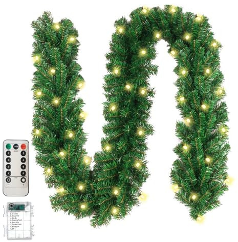 Weihnachtsgirlande mit Beleuchtung, 3m Girlande Weihnachten Tannengirlande mit Beleuchtung Tannengirlande Künstlich mit 100 LED Weihnachtsdeko Girlande mit Fernbedienung für Innen Außen (300Spitzen)