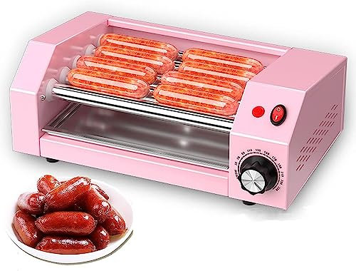 JMOZHCD hot Dog Roller for Grill Home Small Hot Dog Machine,Mini Desktop Sausage Machine, Stainless Steel Countertop Hot Dog (Pink Normal)